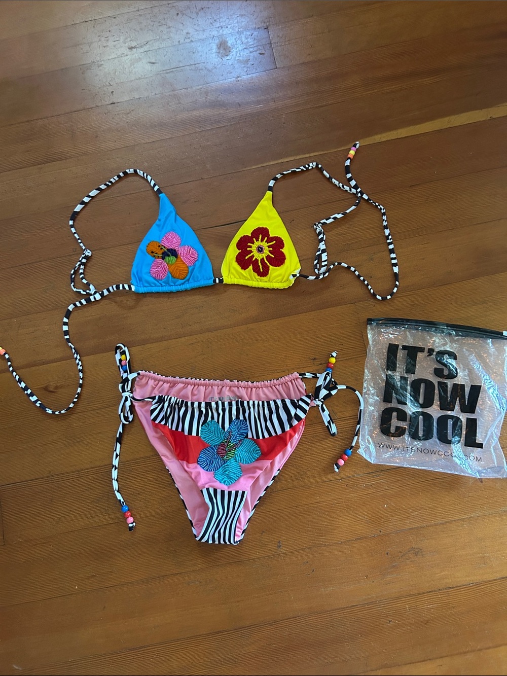 It’s Now Cool beaded bikini set top and bottom Rio Tropical vacation Free People